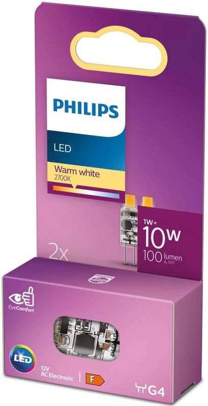 Energiezuinige Philips LED Capsule Transparant - 10 W - G4 - warmwit licht - 2 stuks - Bespaar op energiekosten