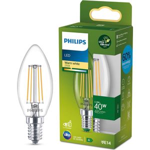 Philips Ultra Efficient LED kaarslamp Transparant - 40 W - E14 - Warmwit licht - Energielabel A