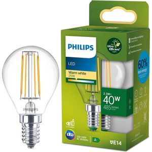 Philips Ultra Efficient LED kogellamp Transparant - 40 W - E14 - Warmwit licht - Energielabel A