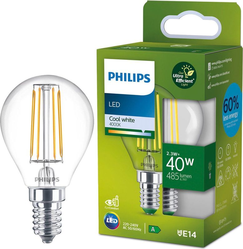 Philips - LED Kogellamp - Koelwit - E14 - Ultra Efficient