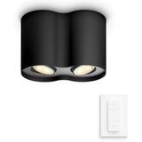 Philips Hue Pillar opbouwspot - warm- tot koelwit licht - 2 spots - zwart - 1 dimmer switch - GU10
