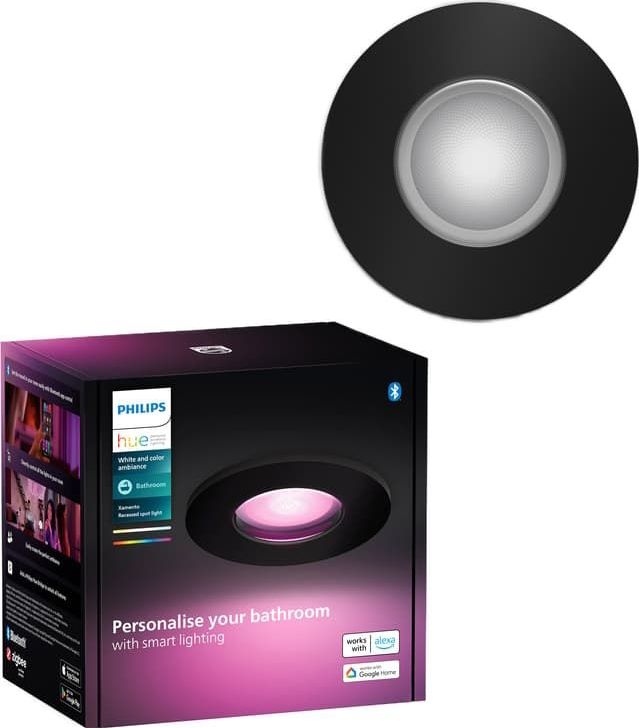 Philips Hue Xamento badkamerinbouwspot - wit en gekleurd licht - 1-pack - zwart - rond