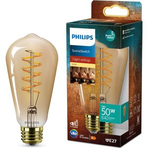 Philips Deco LED - SceneSwitch - 50W - E27 fitting - ST64 Edison lampvorm - Amberkleurige lamp