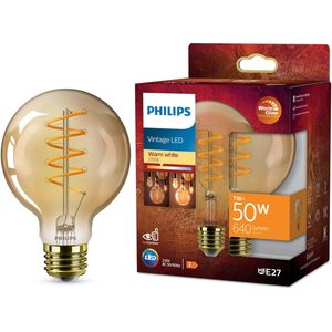 Philips Deco LED - WarmGlow - 50W - E27 fitting - G95 Globe lampvorm - Amberkleurige lamp