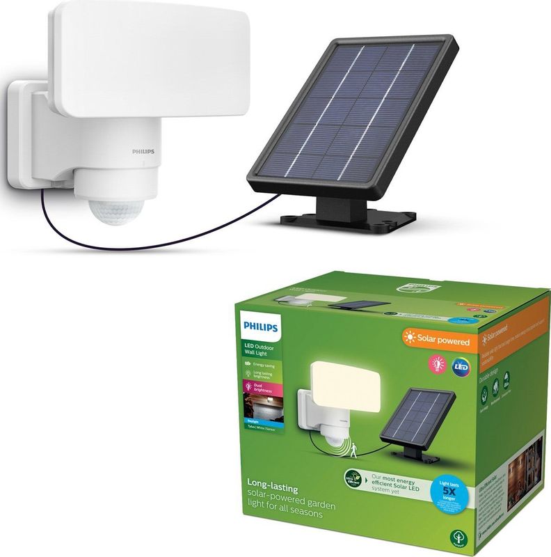 Philips Tylus beveiligingslamp - UltraEfficient LED - Solar buitenlamp - Koel wit licht; 5000K - Wit - Bewegingssensor - Schemersensor - Zonne-energie