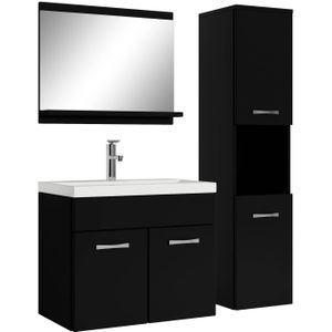 Badkamermeubel Montreal, set, 60 cm, wastafel, mat zwart, onderkast, hoge kast, wastafel, meubel