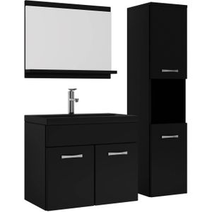Badkamermeubel Montreal, set, 60 cm, wastafel, zwart, mat zwarte onderkast, hoge kast, wastafel, meubel
