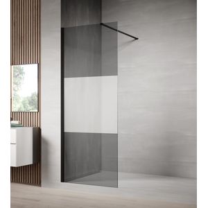 Badplaats Douchewand Rizani 60 x 200 cm - Zwart – Inloopdouche 8 mm met Half Melkglas