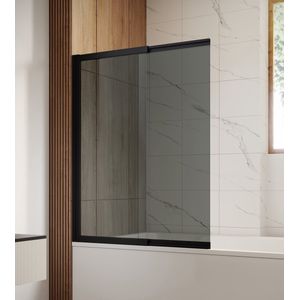 Badplaats Badwand Moka 110 x 140 cm - Zwart - Badscherm schuifdeur 5 mm dik - Getint Veiligheidsglas en Antikalk