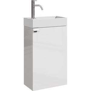 Badplaats Toiletmeubel Apollo 40 x 22 cm - Hoogglans Wit - Fonteinmeubel met Wastafel