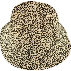 Sarlini bucket hat met luipaardprint beige/zwart