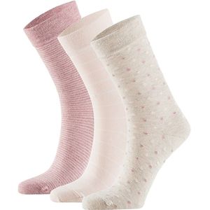 Dames Sokken Hartjes Gestreept Sterren Print Bio Katoen 6-Pack Beige / Roze - Maat 35-38