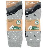 Dames Sokken Hartjes Gestreept Sterren Print Bio Katoen 6-Pack Grijs / Zwart - Maat 35-38
