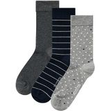 Dames Sokken Hartjes Gestreept Sterren Print Bio Katoen 6-Pack Grijs / Zwart - Maat 35-38