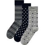 Dames Sokken Hartjes Gestreept Sterren Print Bio Katoen 6-Pack Grijs / Zwart - Maat 35-38