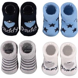Apollo Babysokken Giftbox New Born Katoen Blauw/grijs 4 Paar