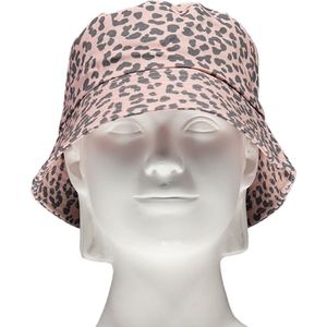 Sarlini - Bucket Hat Leopard - Vissershoedje - Hoed - Panterprint - Festival - Meisjes - Katoen - roze - grijs