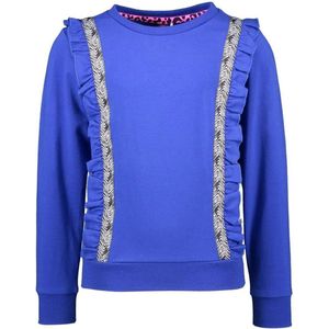B-nosy - Meisjes Trui - Cobalt Blue - Verticale Ruffles - Contrast Tape met Zebra Print