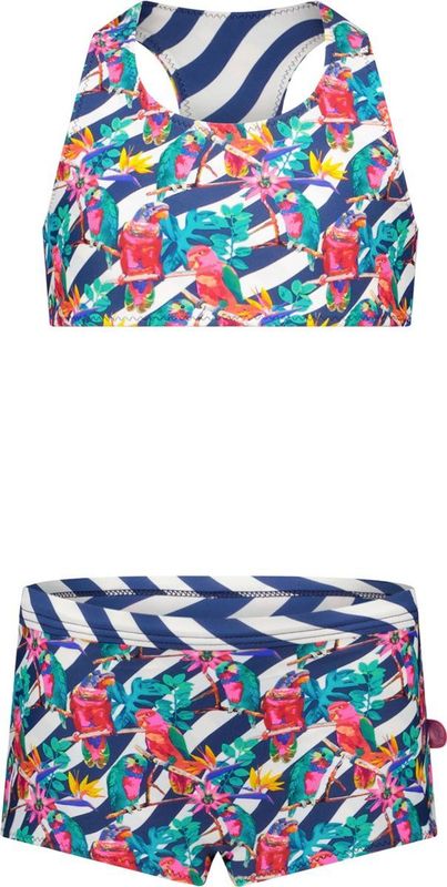 Just Beach - Halterbikini - Reversible - Meisjes - Wavy Streep en Vogels