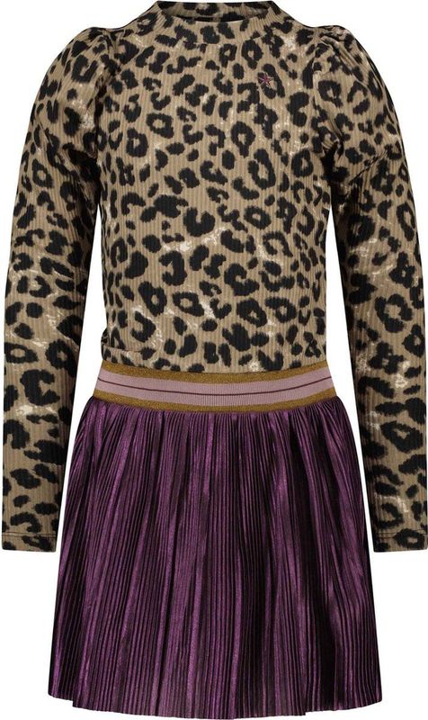 Like Flo - F208-5801 Jurk - Panter Rib - Plum-Cerise - Zacht Rib