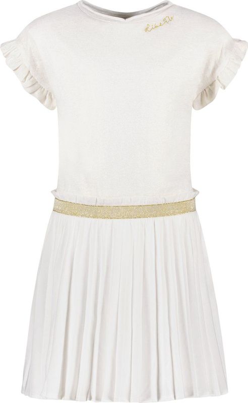Like Flo - F211-5841 Jurk - Off White - Slub Jersey - Gouden Glitter