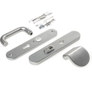 Veiligheidsgarnituur, D4E, alum., afgerond duwer/kruk, met kerntrekbeveiliging, PC55, deurdikte 40-54mm