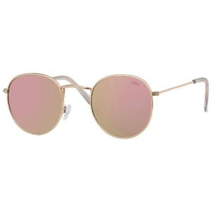 Hidzo Ronde Zonnebril Goudkleurig - UV 400 - Roze Glazen - Inclusief Brillenkoker