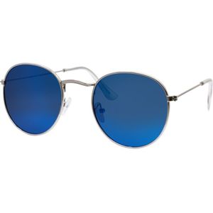 Hidzo Ronde Zonnebril Zilver - UV 400 - Blauwe Glazen - Inclusief Brillenkoker