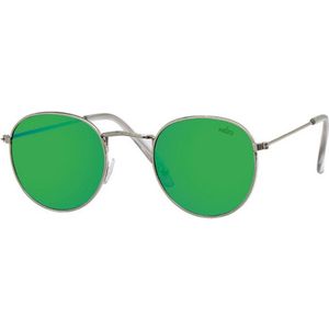 Hidzo Ronde Zonnebril Zilver - UV 400 - Groene Glazen - Inclusief Brillenkoker