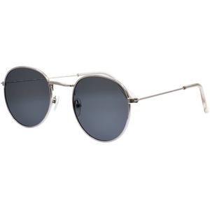 Hidzo Ronde Zonnebril Zilver - UV 400 - Zwarte Glazen - Inclusief Brillenkoker