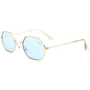 Hidzo Zonnebril Achthoek Goudkleurig - UV 400 - Blauwe Glazen - Inclusief Brillenkoker