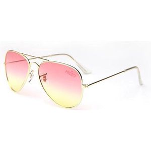 Hidzo Zonnebril Pilotenbril Goudkleurig - UV 400 - Roze/Geel Glazen - Inclusief Brillenkoker