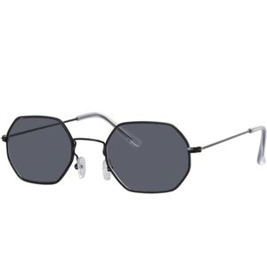 Hidzo Zonnebril Achthoek Zwart - UV 400 - Zwarte Glazen - Inclusief Brillenkoker