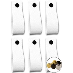 Leren handgrepen - Wit - 12 stuks - 16,5 x 2,5 cm - incl. 3 kleuren schroeven - handgrepen kast leer - meubelgrepen - handvaten kast - leren lus