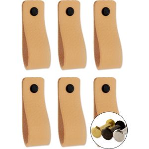 Leren handgrepen - Naturel - 12 stuks - 16,5 x 2,5 cm - incl. 3 kleuren schroeven - Handgrepen leer - Leren meubelgreep - Leren handvaten kast - Leren lus - Handgreep kast leer - Leren greepjes - Handvat leer - Leren deurgreep - Leren handgreep