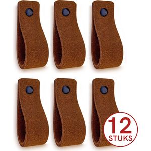 Leren handgrepen van zacht suede - Cognac - 12 stuks - 16,5 x 2,5 cm - incl. 3 kleuren schroeven- Handgrepen leer - Leren meubelgreep - Leren handvaten kast - Leren lus - Handgreep kast leer - Leren greepjes - Handvat leer- Leren handgreep