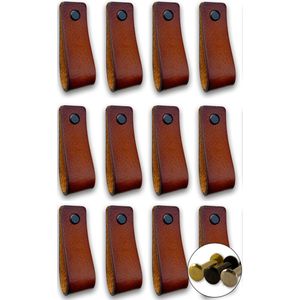 Leren handgrepen - Cognac - 48 stuks - 16,5 x 2,5 cm - incl. 3 kleuren schroeven - Handgrepen leer - Leren meubelgreep - Leren handvaten kast - Leren lus - Handgreep kast leer - Leren greepjes - Handvat leer - Leren deurgreep - Leren handgreep