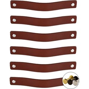 Leren handgrepen - Cognac - 48 stuks - 20,0 x 2,5 cm - incl. 3 kleuren schroeven - handgrepen kast leer - meubelgrepen - handvaten kast - leren lus