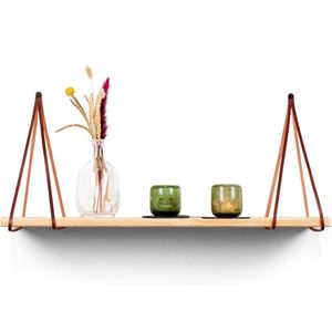 Leren plankdragers gesplitste draden - Cognac - 6 stuks - Echt lederen planken dragers - plank dragers