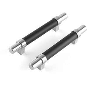 Brute Strength – Leren handgrepen - 96 mm hartafstand - 12 stuks - zwart & zilver - leer & RVS - meubelgrepen - deurgreep keuken - handgrepen kast – ladekast – handgreep deurtjes - handvaten kast - 150 mm totale lengte