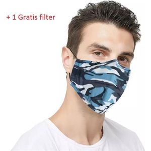 GT commerce - Wasbaar Mondkapje met filter - +1 extra filter - Blauw camouflage