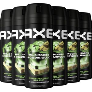 AXE Deodorant Bodyspray - Wild Mojito & Cedarwood - met de onweerstaanbare geur van citrus, munt en cederhout - 6 x 150 ml