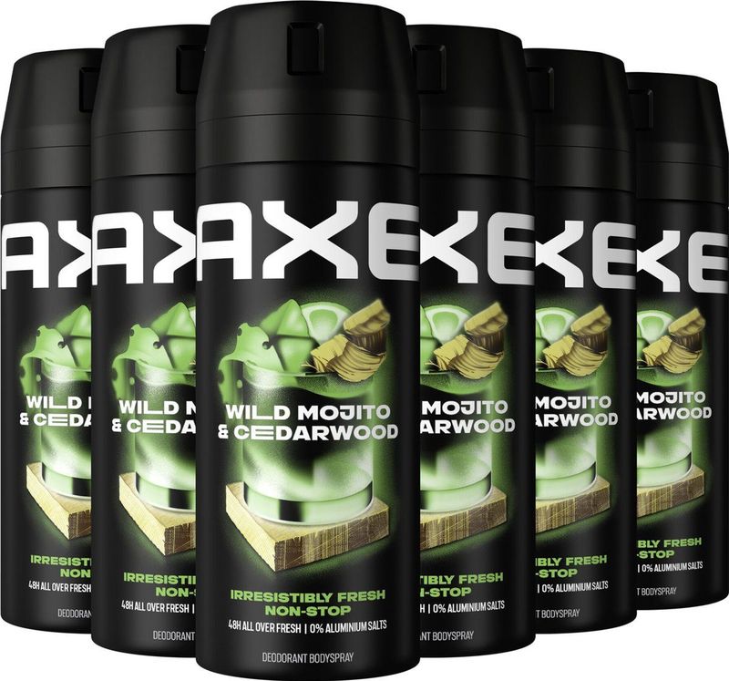 AXE Deodorant Bodyspray - Wild Mojito & Cedarwood - met de onweerstaanbare geur van citrus, munt en cederhout - 6 x 150 ml