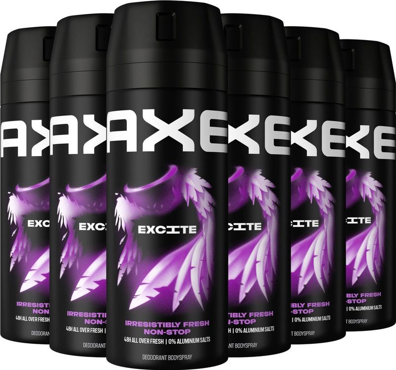 AXE Deodorant Bodyspray - Excite - met de frisse geur van kokosnoot en zwarte peper - 6 x 150 ml