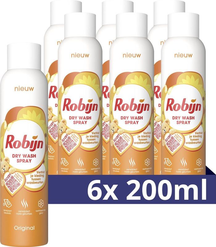 Robijn Original Dry Wash Spray, kledingverfrisser zonder wassen - 200ML - 1 stuk