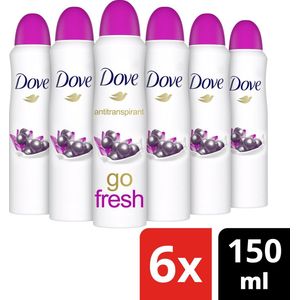 Dove Go Fresh Acai Berry & Waterlily Deodorant Spray Antitranspirant - 6 x 150 ml - Voordeelverpakking