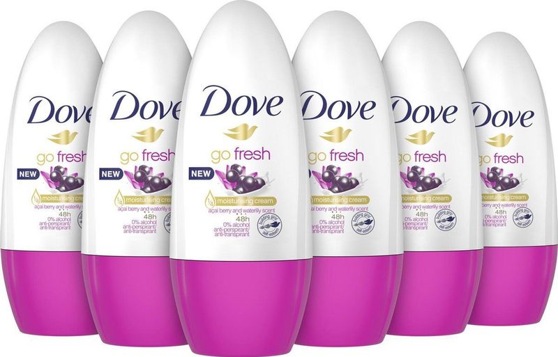 Dove Go Fresh Açaí Berry & Waterlily Anti-Transpirant Deodorant Roller - 6 x 50 ml  - Voordeelverpakking