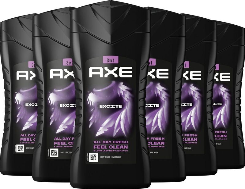 AXE 3-in-1 Douchegel - Excite - met de frisse geur van verse kokosnoot en zwarte peper - 6 x 250 ml