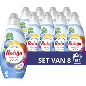 8x Robijn Klein & Krachtig Wasmiddel Morgenfris Color 19 Wasbeurten 665 ml