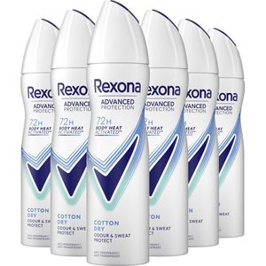 Rexona Advanced Protection Anti-Transpirant Spray - Cotton Dry - met Body Heat Activated Technologie - 6 x 150 ml
